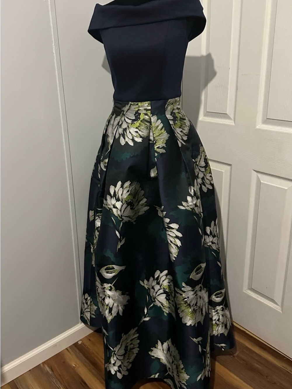Eliza J Navy Floral A-Line Evening Dress